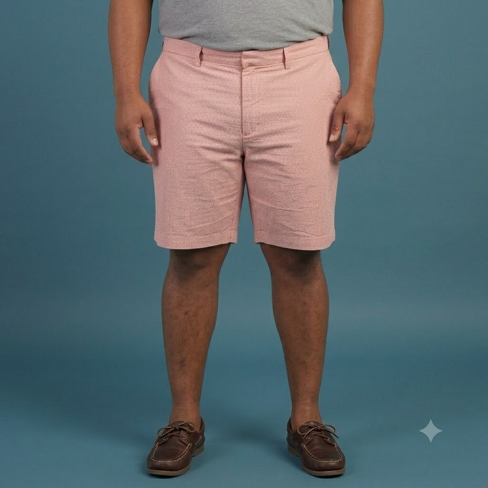 Banana Republic Aiden Club Short 38 Mens Pink White Micro Striped Cotton EUC‎